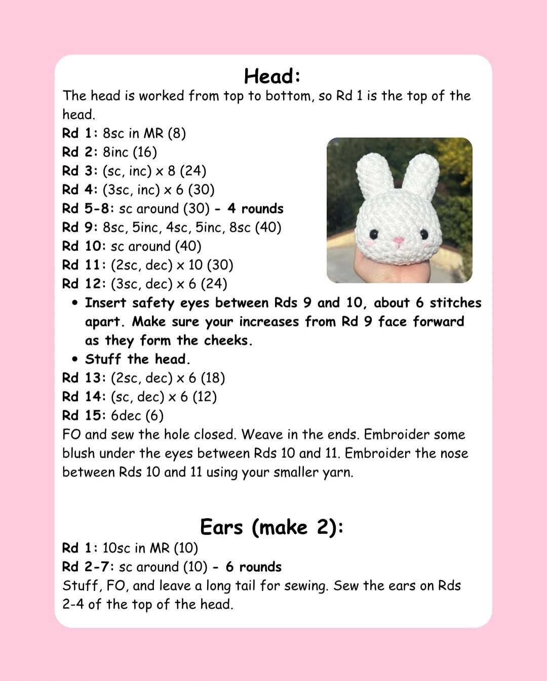 Free Crochet Easter Bunny Pattern by @kayascrochet - Cute White Amigurumi Rabbit with Pink Nose