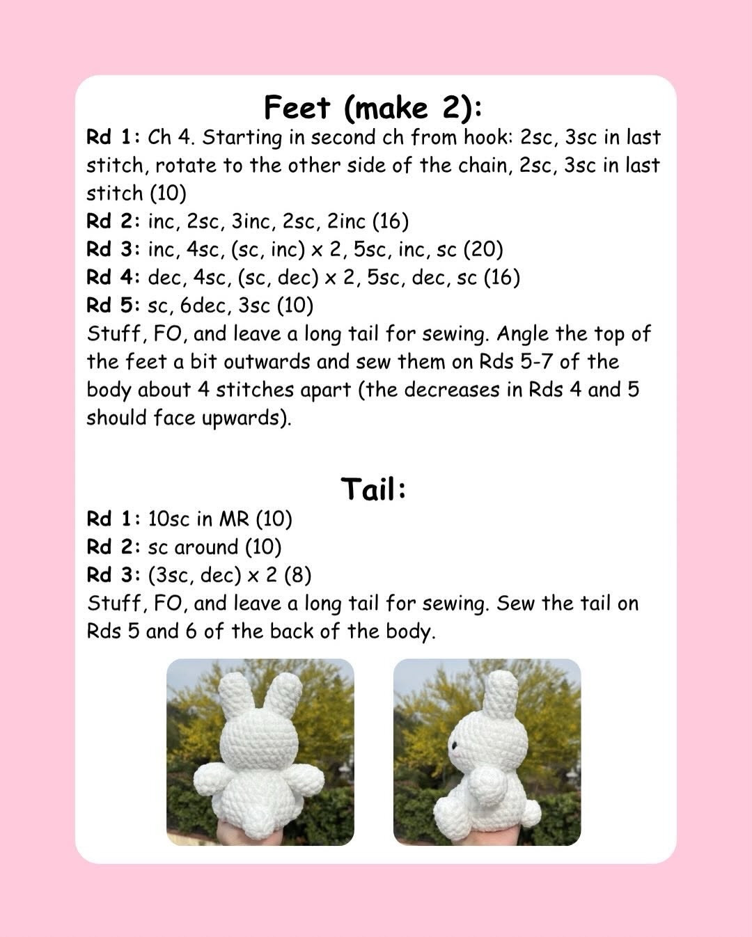 Free Crochet Easter Bunny Pattern by @kayascrochet - Cute White Amigurumi Rabbit with Pink Nose