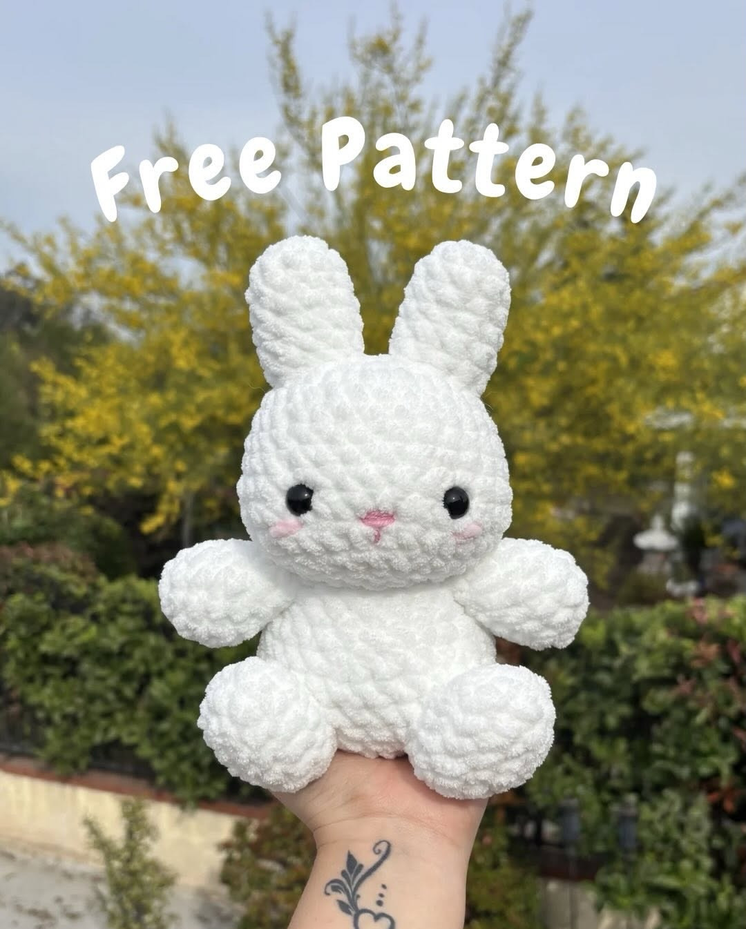 Free Crochet Easter Bunny Pattern by @kayascrochet - Cute White Amigurumi Rabbit with Pink Nose