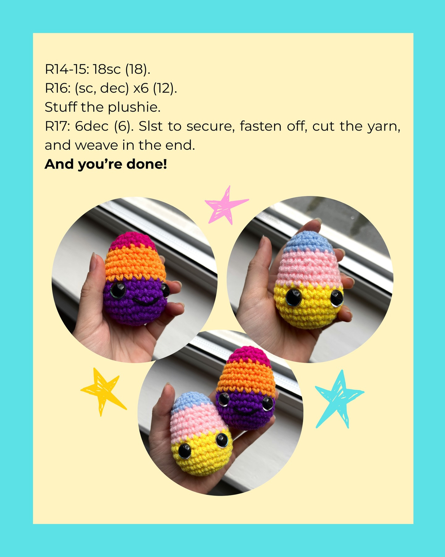 Free Crochet Easter Egg Plushie Pattern - Cute Amigurumi Doll with Big Eyes