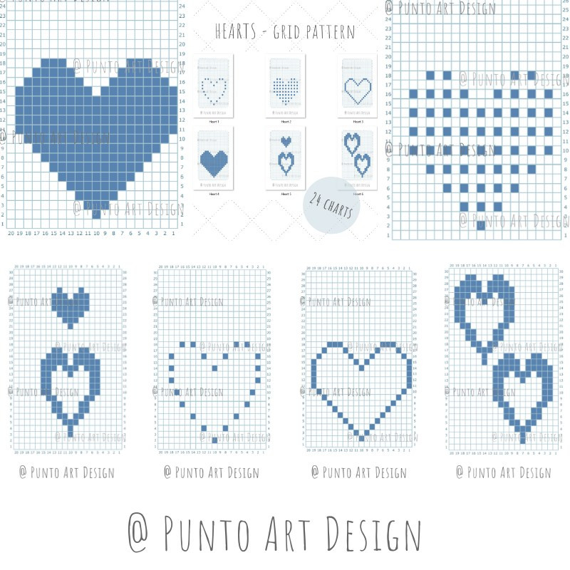 Free Crochet Heart Patterns Collection: Amigurumi, Flat Ornament, Headband, and Sweater Charts by Punto Art Design