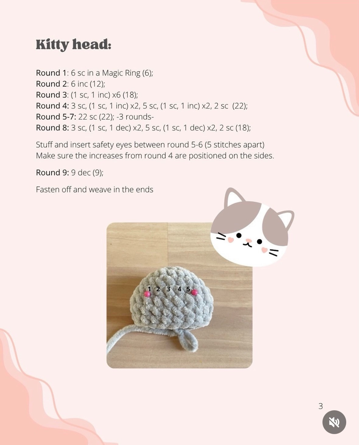 Free Crochet Kitty Keychain Pattern - Cute Amigurumi Cat Head Tutorial with Chenille Yarn Instructions
