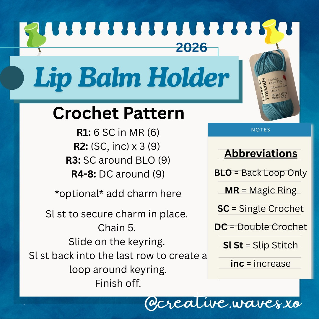 Free Crochet Lip Balm Holder Pattern with Keyring and Charms