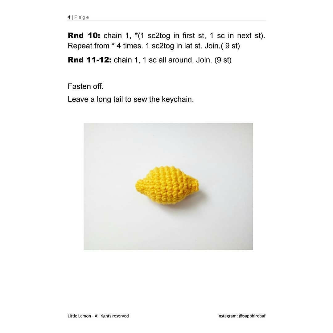 Free Crochet Little Lemon Keychain Pattern by Sapphirebaf