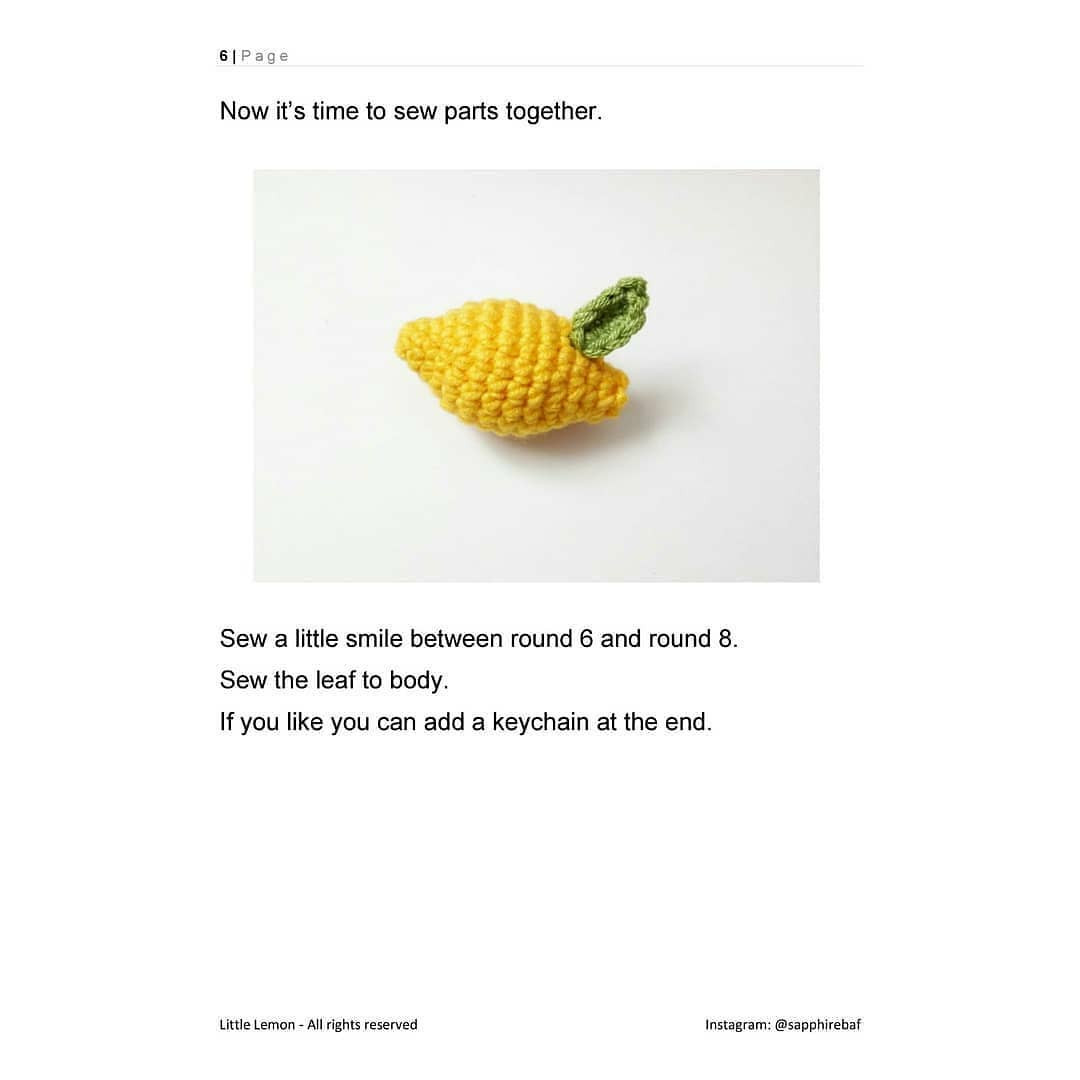 Free Crochet Little Lemon Keychain Pattern by Sapphirebaf