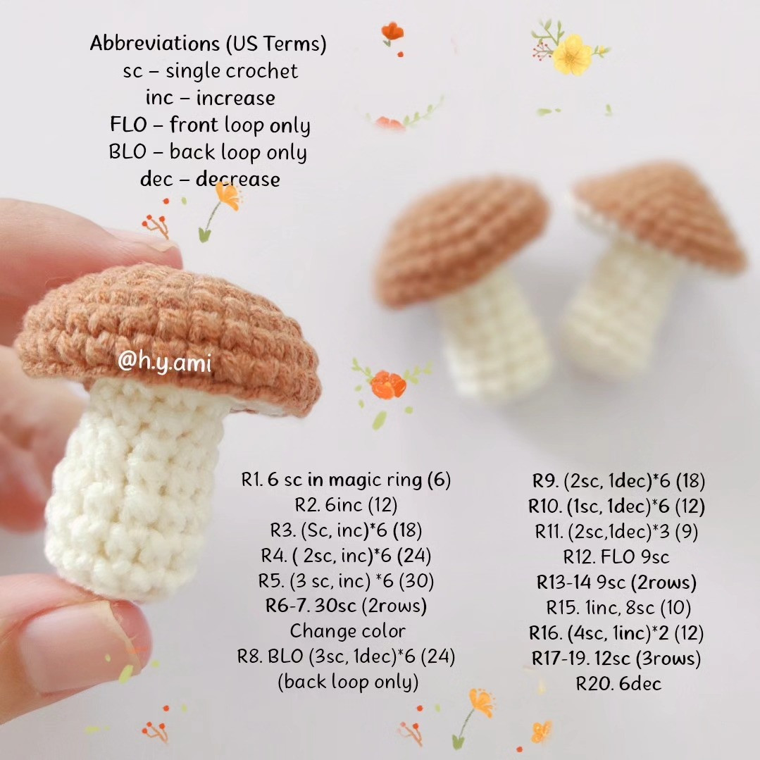 Free Crochet Mushroom Pattern: Cute Mini Amigurumi with US Terms Chart