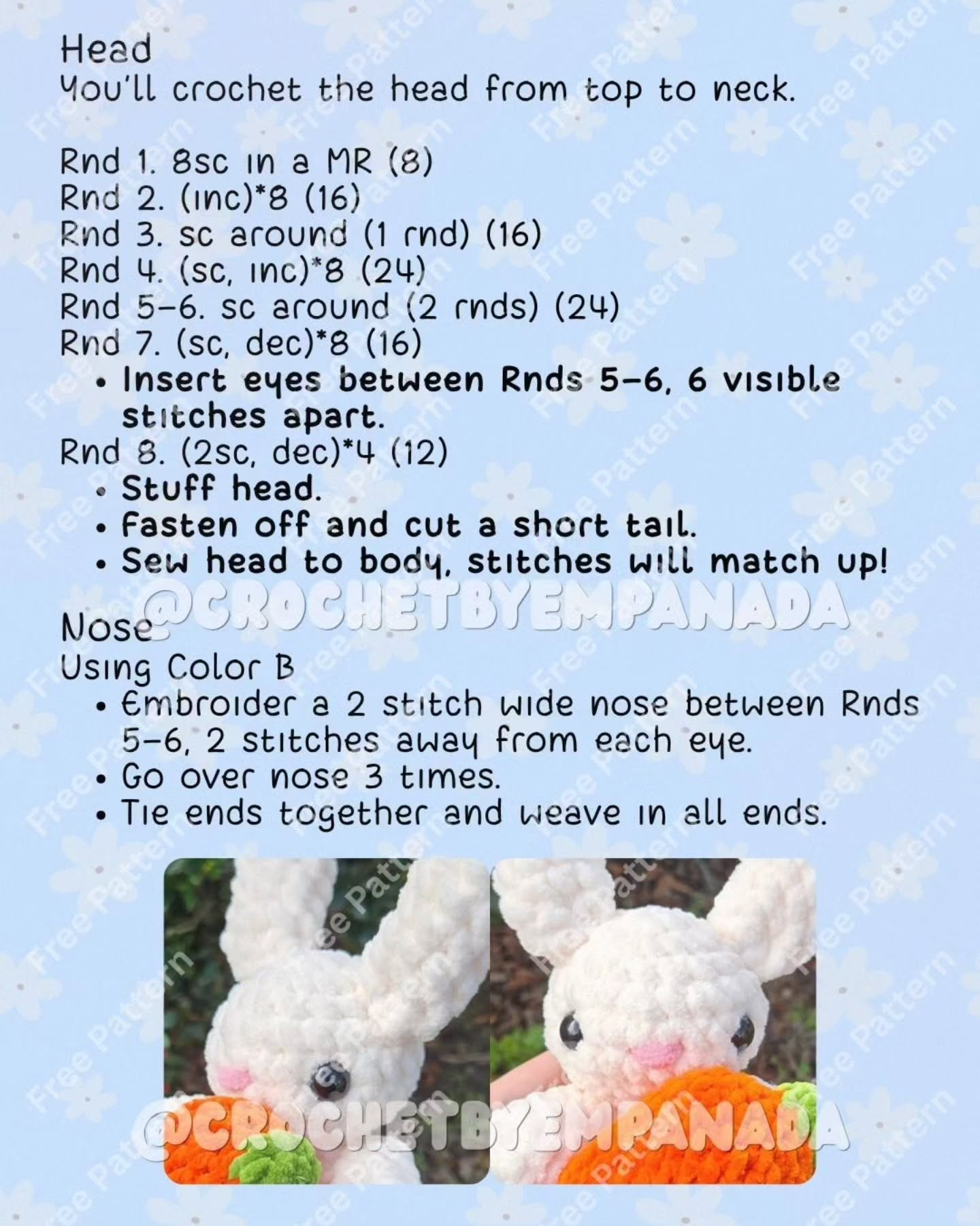 Free Crochet Pattern: Adorable White Baby Bunny Holding a Giant Orange Carrot