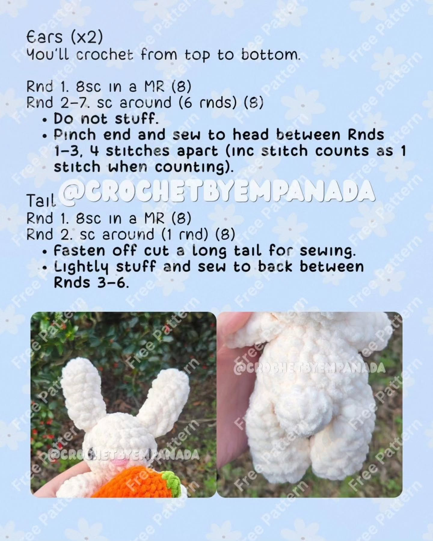 Free Crochet Pattern: Adorable White Baby Bunny Holding a Giant Orange Carrot