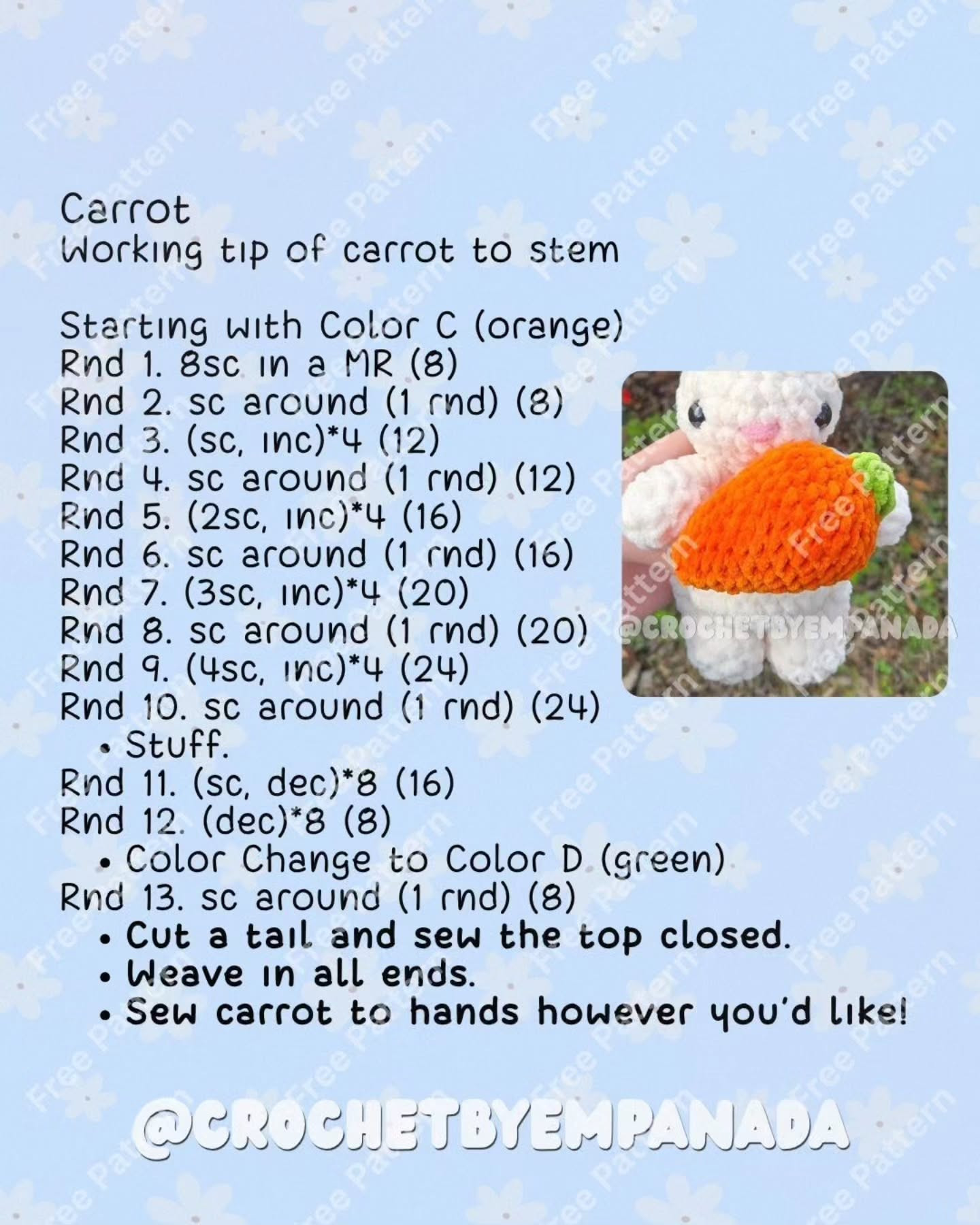 Free Crochet Pattern: Adorable White Baby Bunny Holding a Giant Orange Carrot
