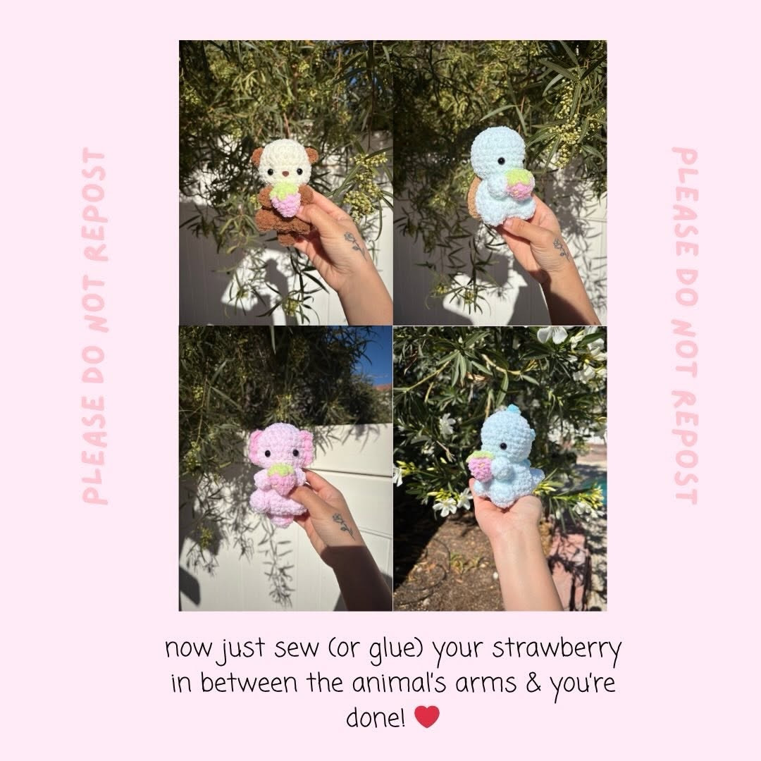 Free Crochet Pattern: Baby Berry Animals - Cute Amigurumi Plushies with Strawberries