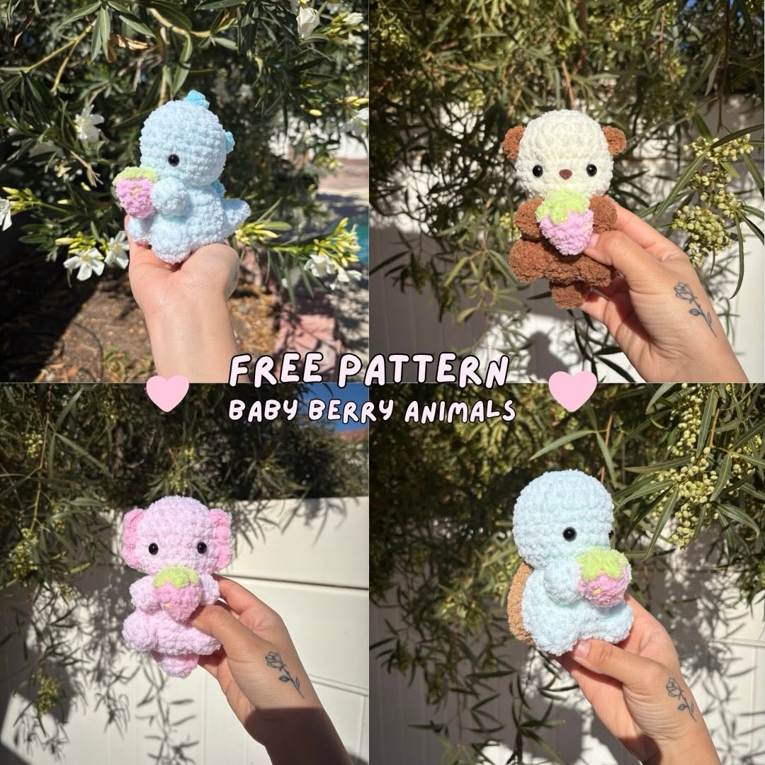 Free Crochet Pattern: Baby Berry Animals - Cute Amigurumi Plushies with Strawberries