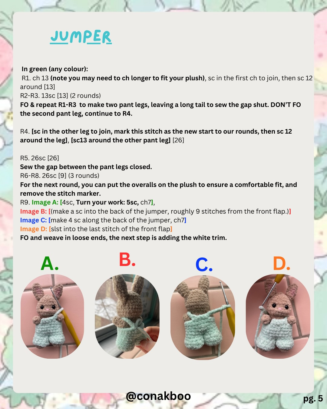 Free Crochet Pattern: Baby Bunny Amigurumi with Green Jumper by Conakboo