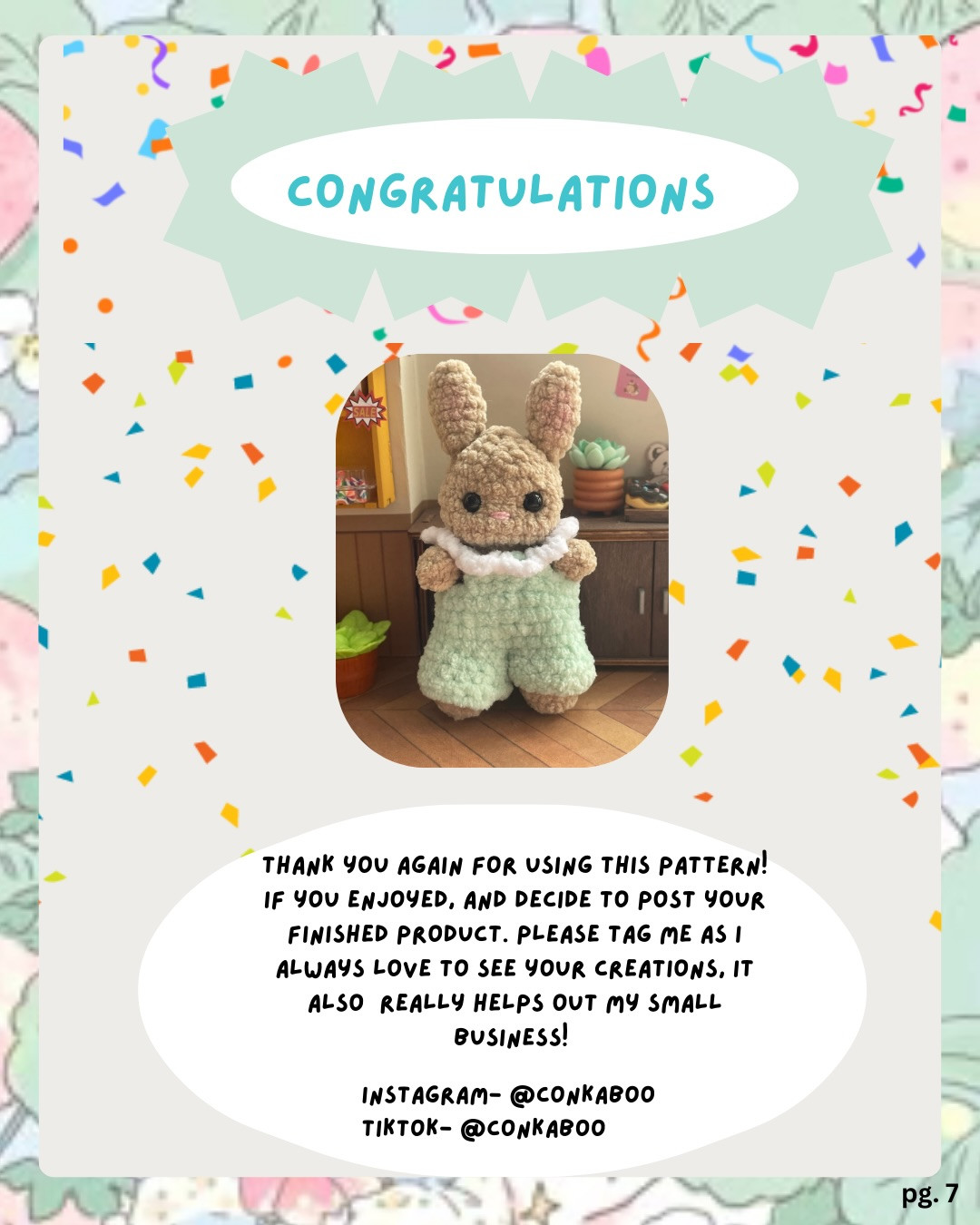 Free Crochet Pattern: Baby Bunny Amigurumi with Green Jumper by Conakboo