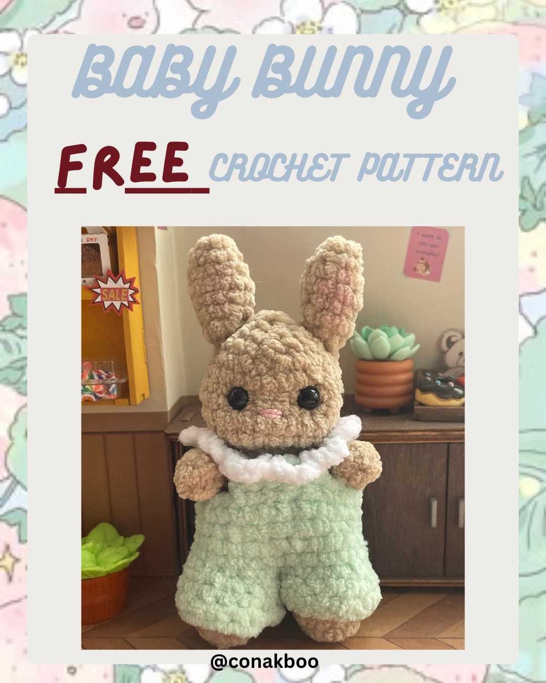 Free Crochet Pattern: Baby Bunny Amigurumi with Green Jumper by Conakboo