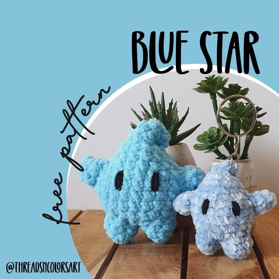 Free Crochet Pattern: Blue Star Amigurumi Plushie Keychain Tutorial