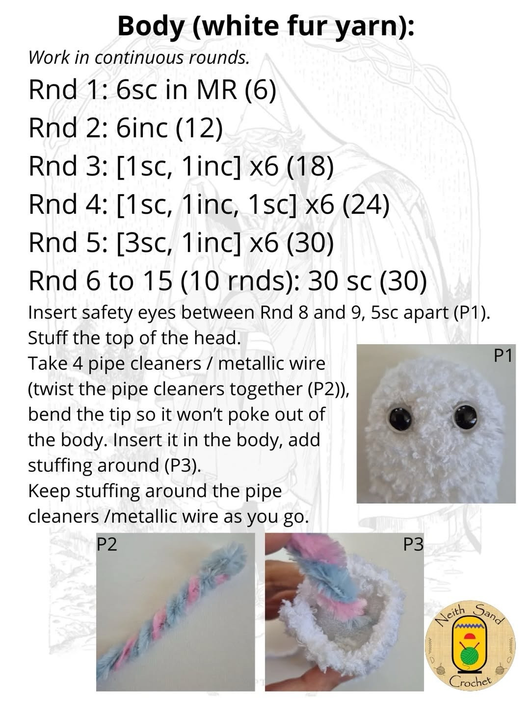 Free Crochet Pattern: Brushbuddy (Witch Hat Atelier Inspired) - White Fur Yarn Amigurumi Doll Tutorial