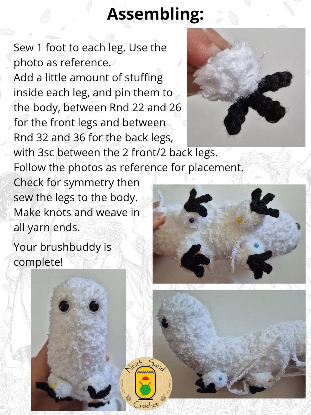 Free Crochet Pattern: Brushbuddy (Witch Hat Atelier Inspired) - White Fur Yarn Amigurumi Doll Tutorial