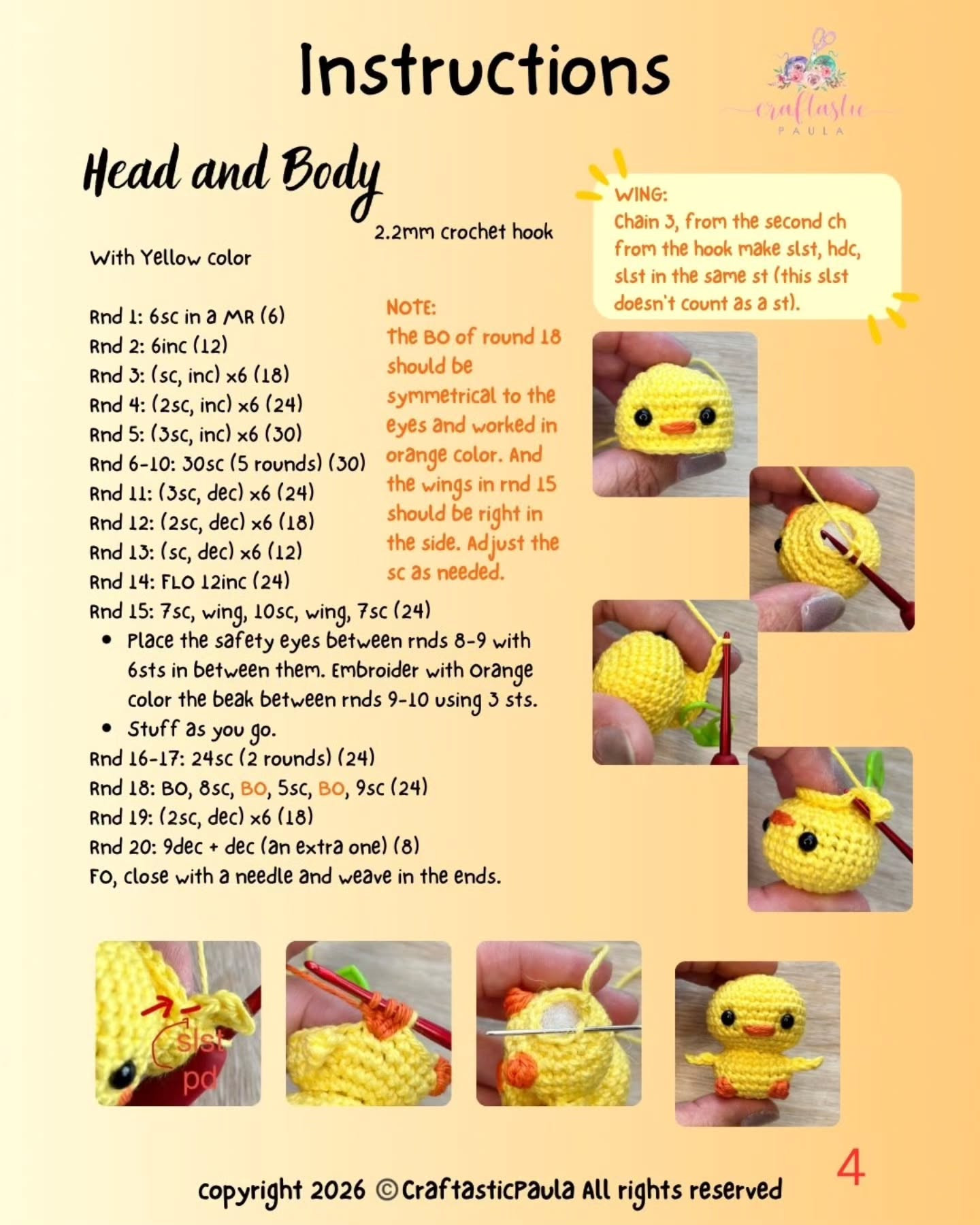 Free Crochet Pattern: Chiki the Mini Chick Amigurumi by CraftasticPaula