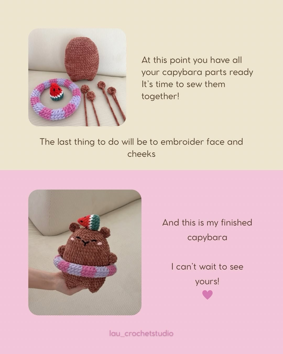Free Crochet Pattern: Chubby Summer Capybara with Watermelon and Swim Ring