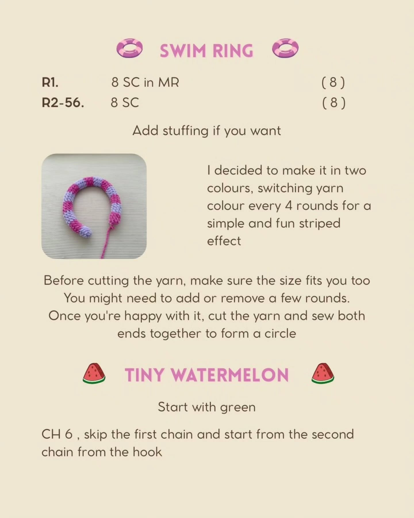 Free Crochet Pattern: Chubby Summer Capybara with Watermelon Slice and Swim Ring Amigurumi