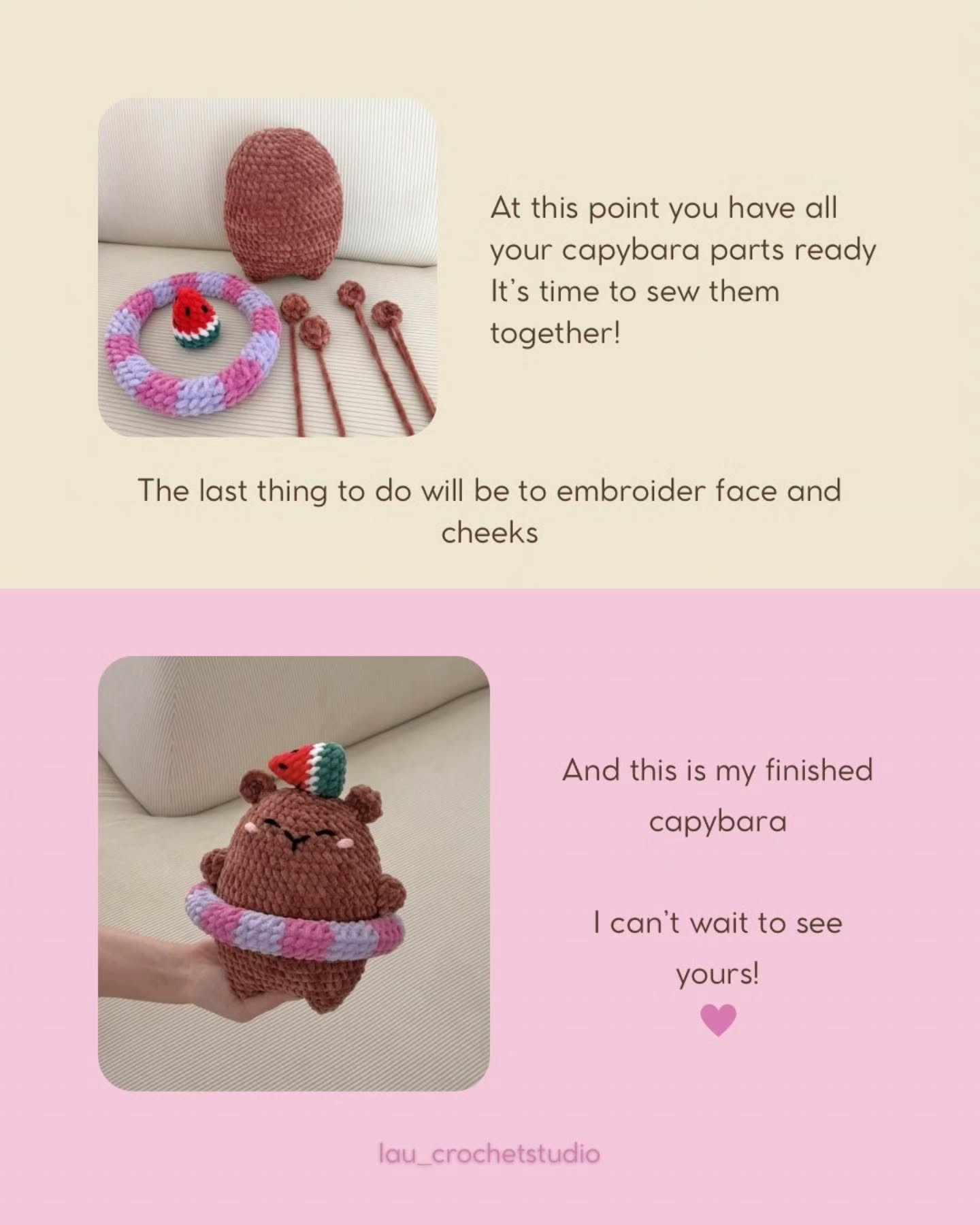 Free Crochet Pattern: Chubby Summer Capybara with Watermelon Slice and Swim Ring Amigurumi