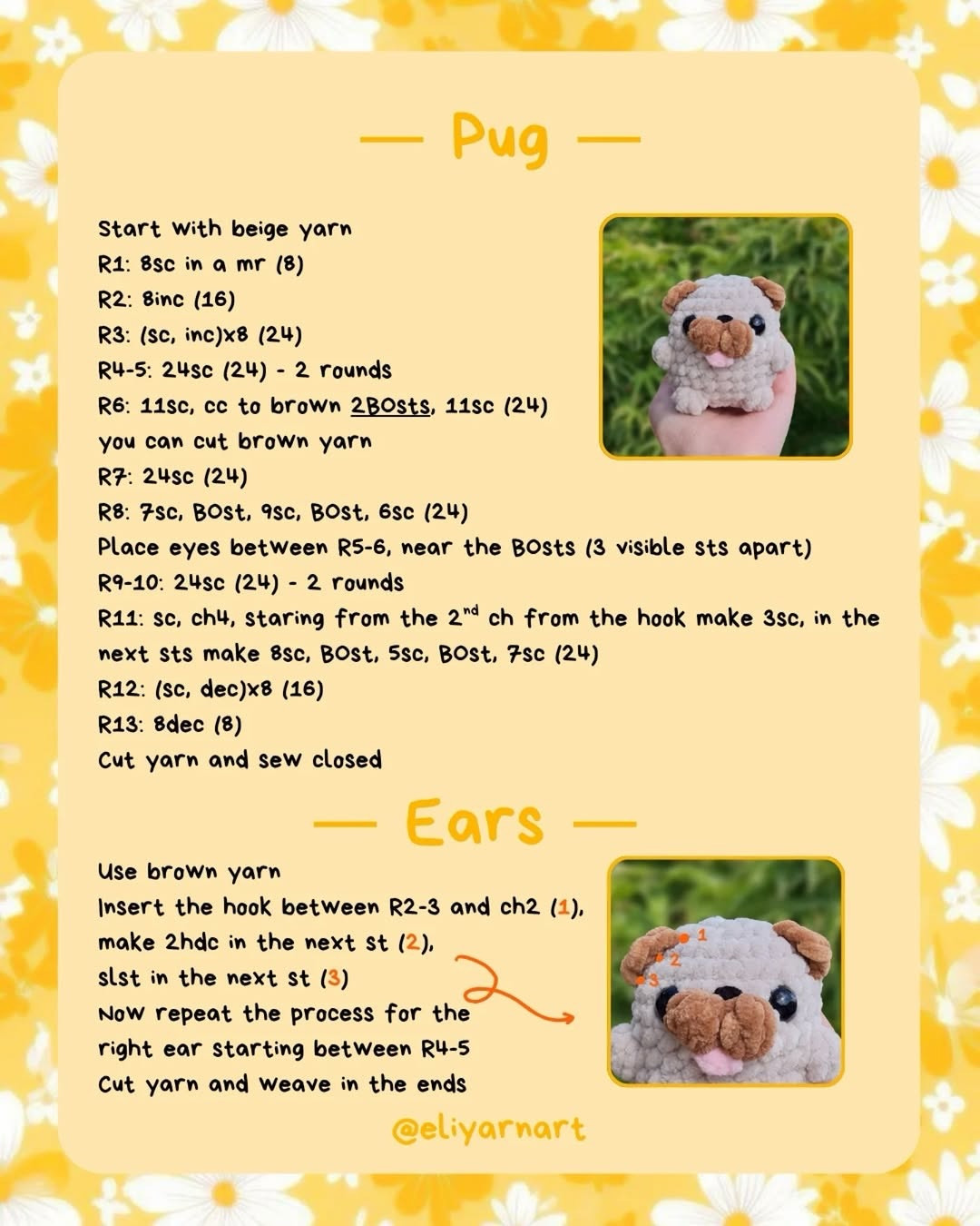 Free Crochet Pattern: Cute Baby Pug Amigurumi with Chenille Yarn
