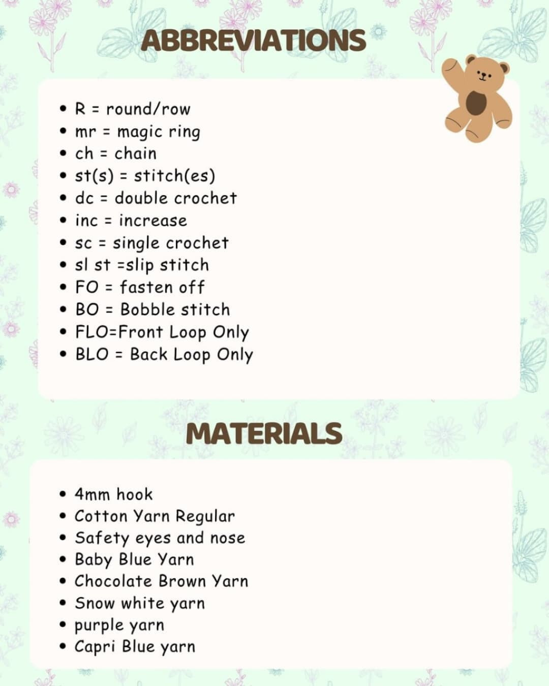 Free Crochet Pattern: Cute Brown Bear in Blue Mug with Purple Scarf
