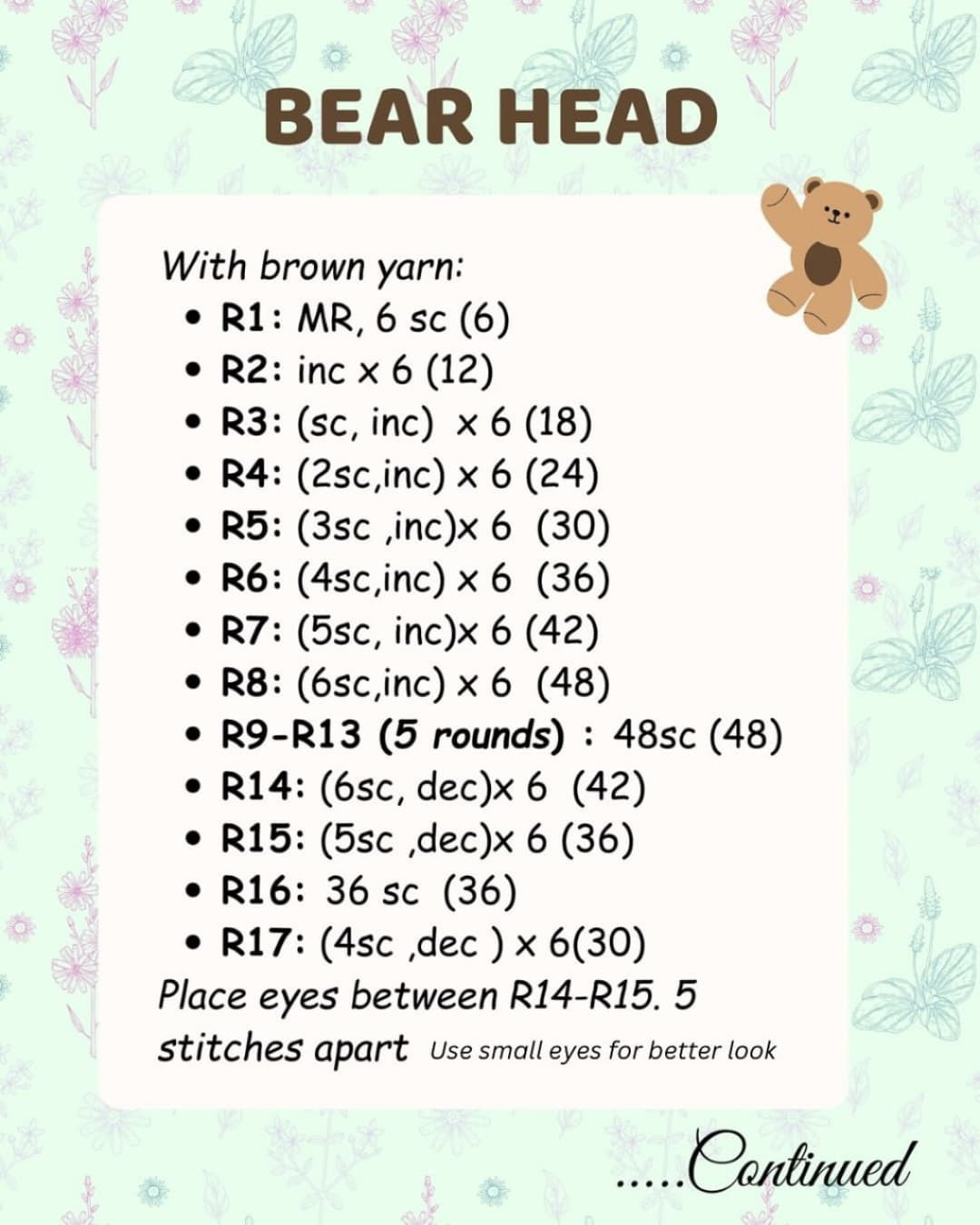 Free Crochet Pattern: Cute Brown Bear in Blue Mug with Purple Scarf