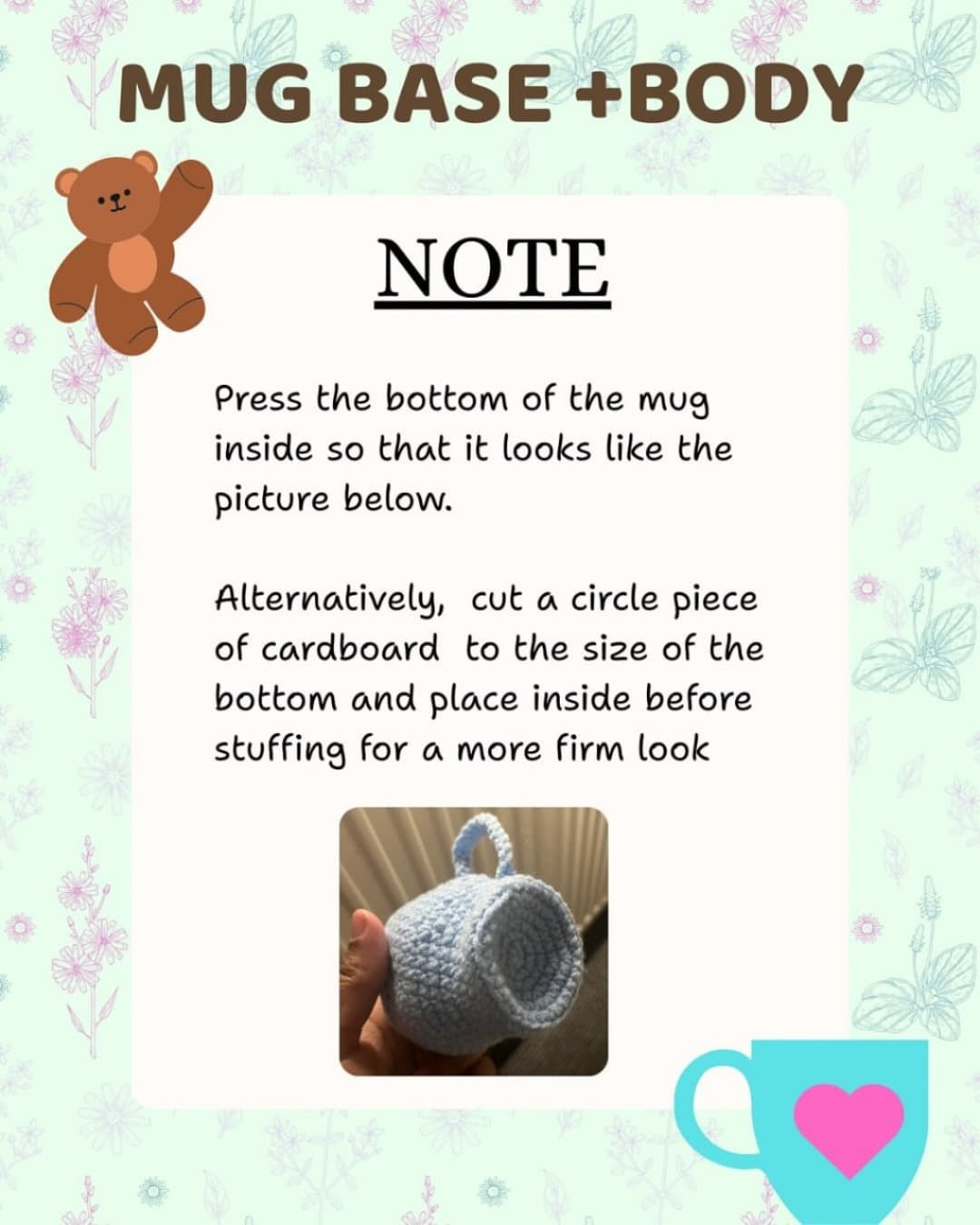 Free Crochet Pattern: Cute Brown Bear in Blue Mug with Purple Scarf