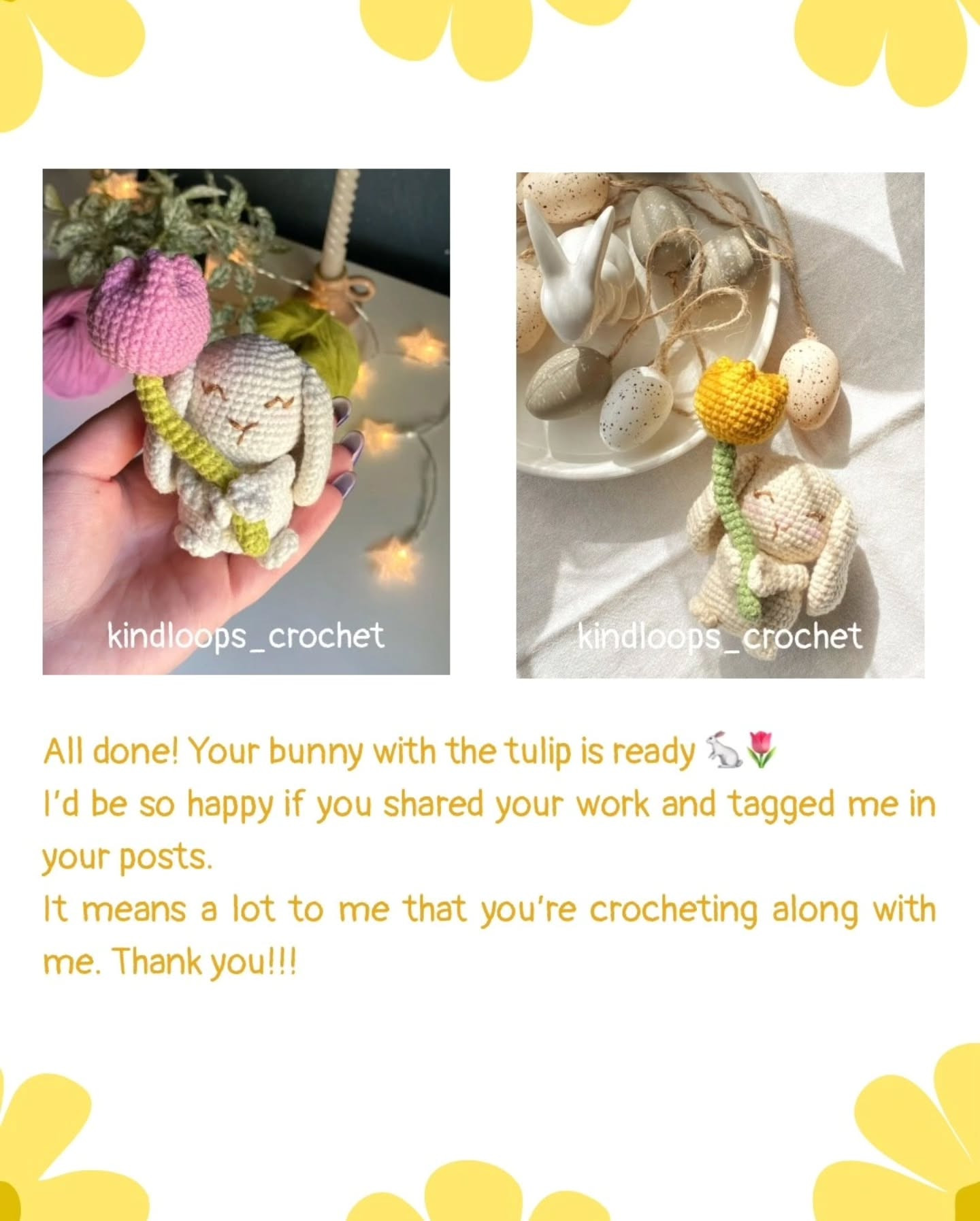 Free Crochet Pattern: Cute Bunny with Yellow Flower - Amigurumi Tutorial