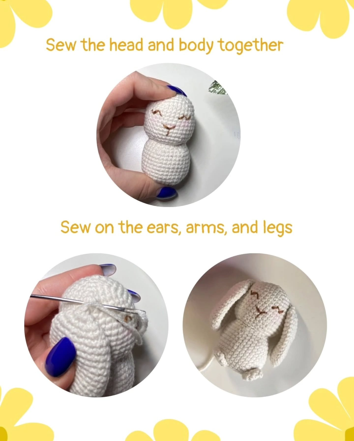 Free Crochet Pattern: Cute Bunny with Yellow Flower - Amigurumi Tutorial