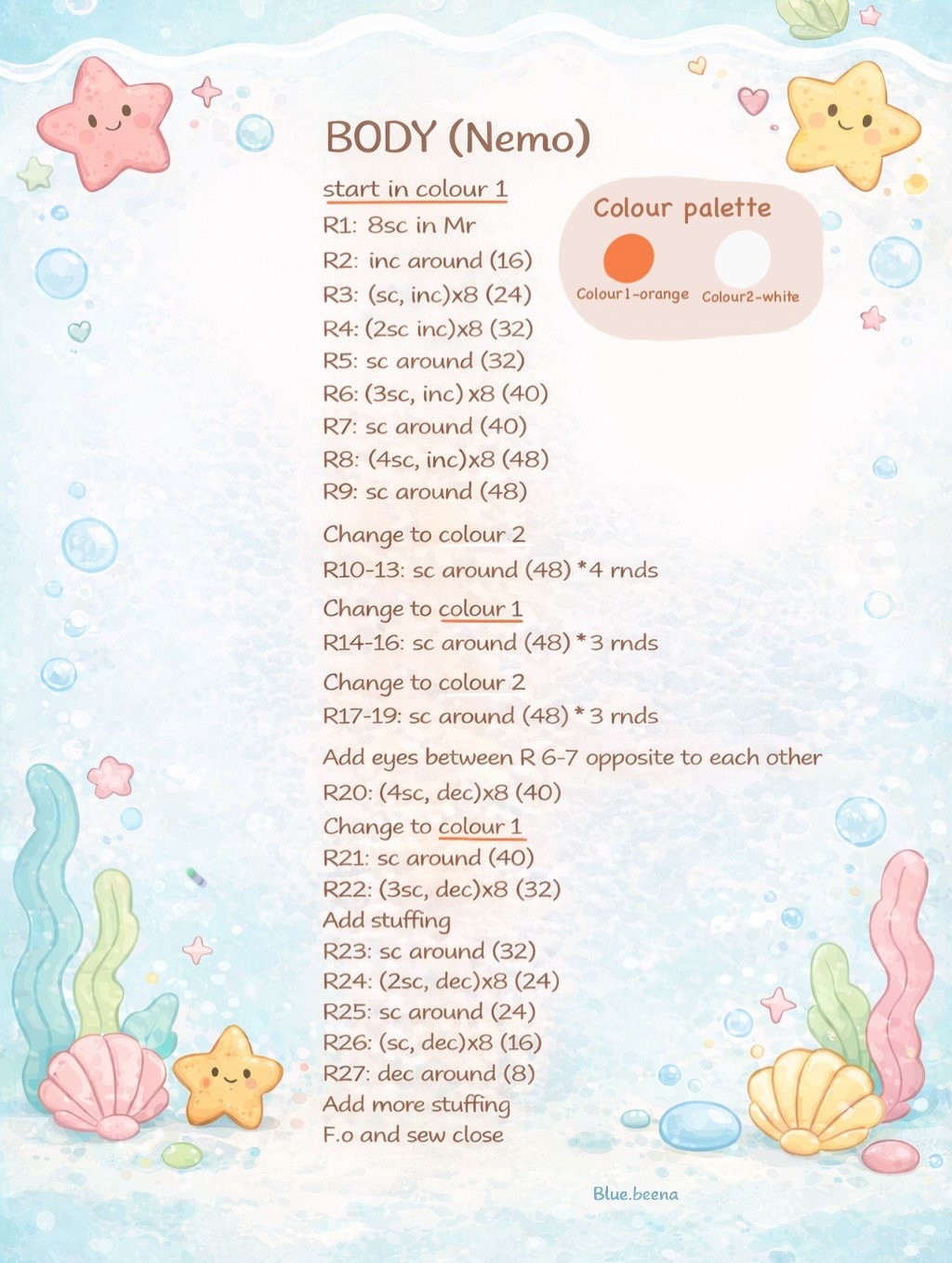Free Crochet Pattern: Cute Chubby Nemo and Flounder Amigurumi Fish Tutorial