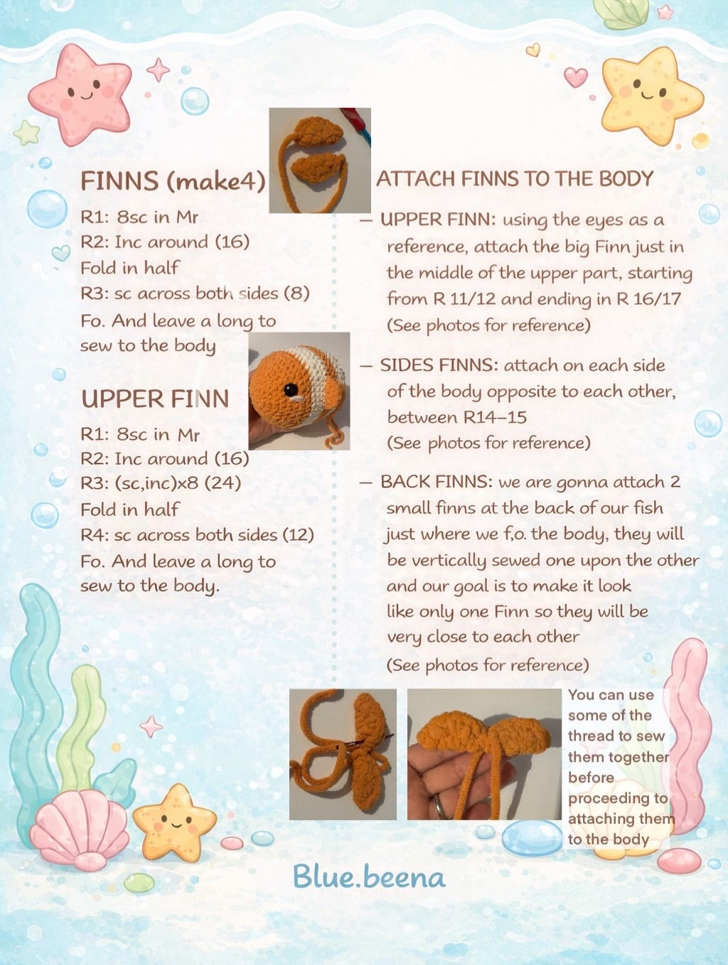 Free Crochet Pattern: Cute Chubby Nemo and Flounder Amigurumi Fish Tutorial