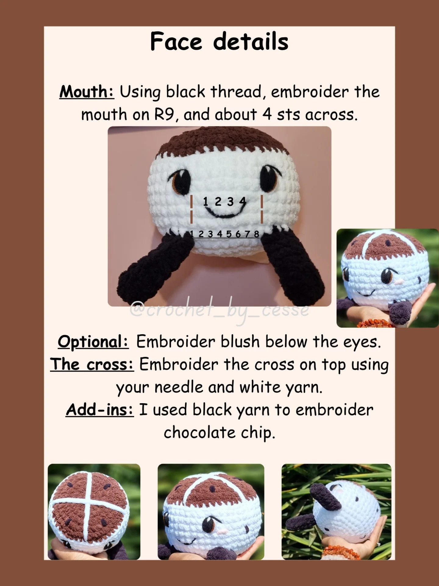 Free Crochet Pattern: Cute Hot Cross Bun Amigurumi Doll - No-Sew Tutorial