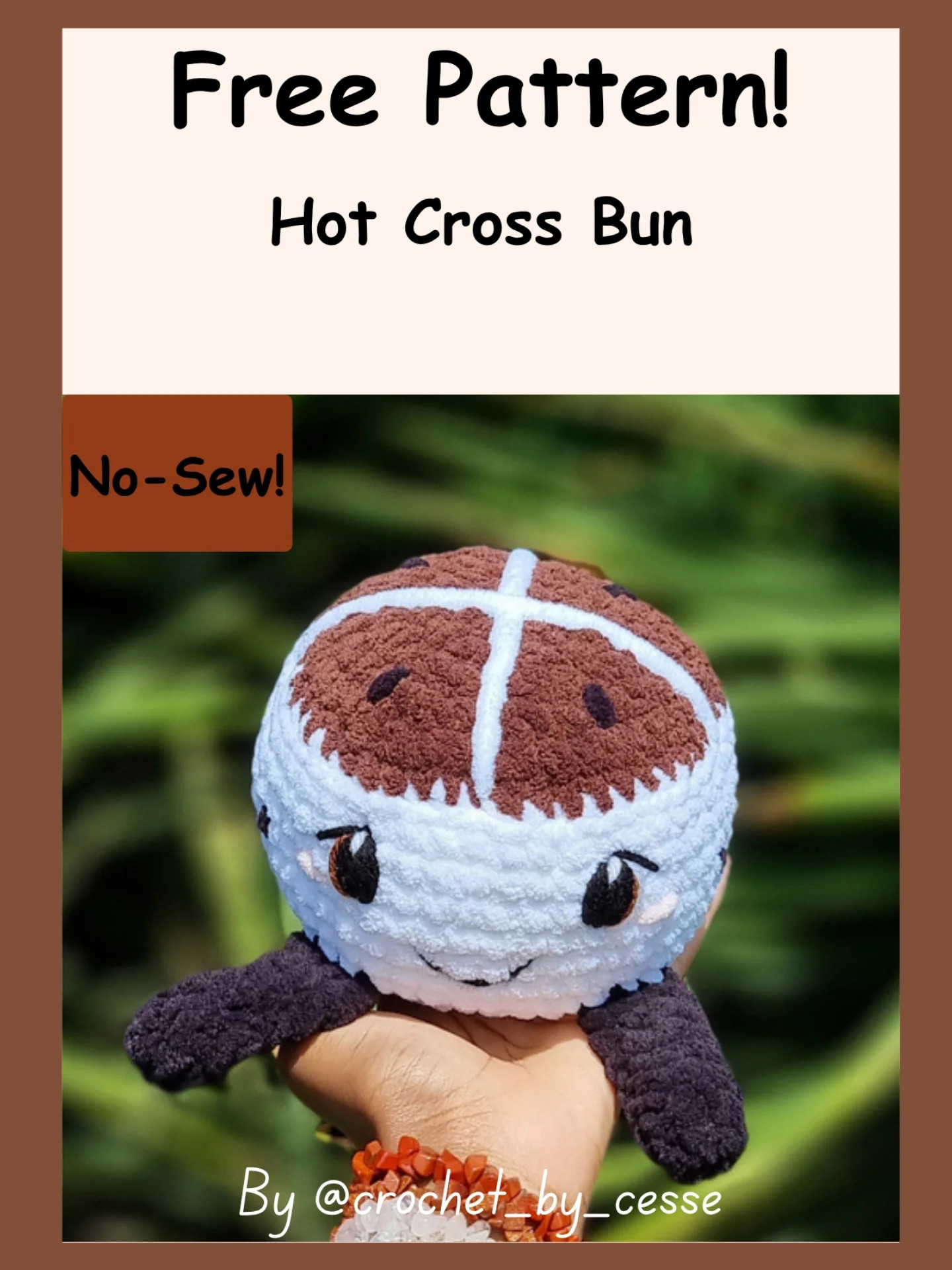 Free Crochet Pattern: Cute Hot Cross Bun Amigurumi Doll - No-Sew Tutorial