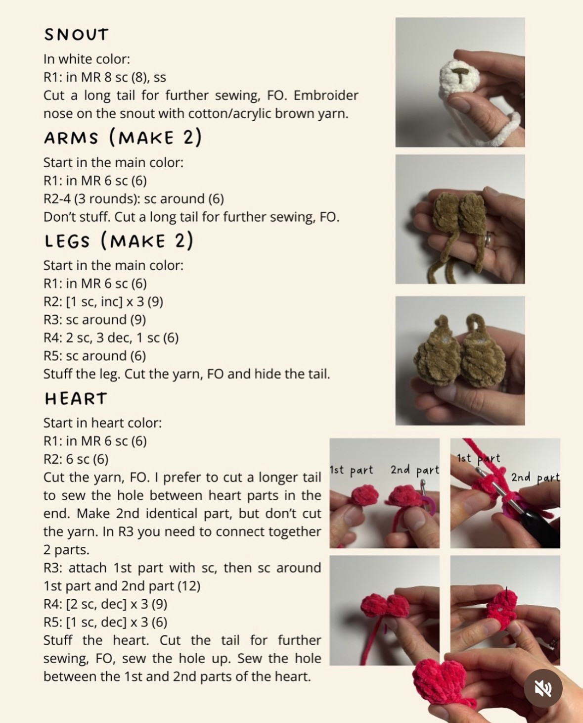 Free Crochet Pattern: Cute Love Bear Amigurumi with Red Heart