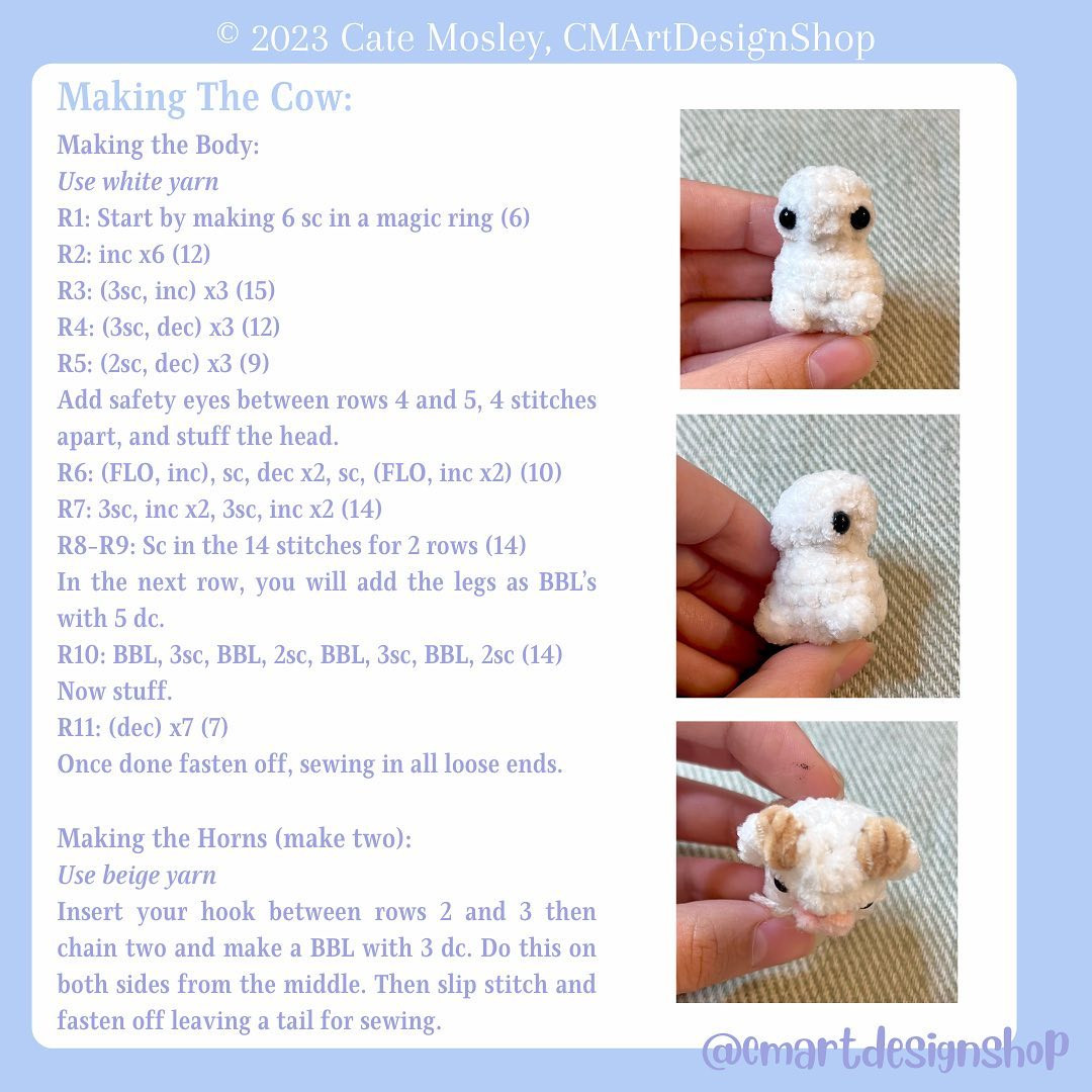 Free Crochet Pattern: Cute Mini Cow and Giraffe Amigurumi Dolls by CMartDesignShop