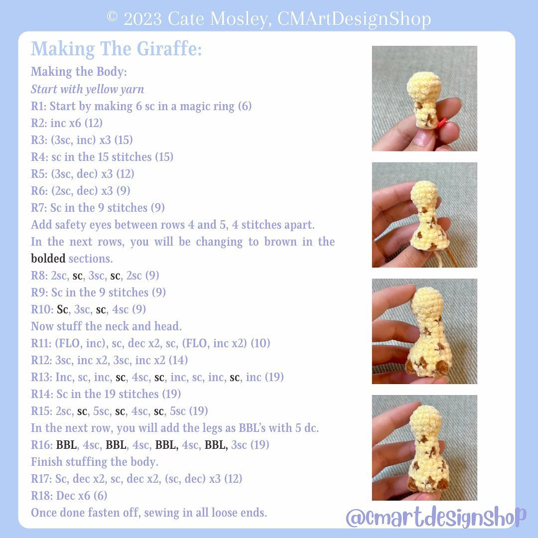 Free Crochet Pattern: Cute Mini Cow and Giraffe Amigurumi Dolls by CMartDesignShop