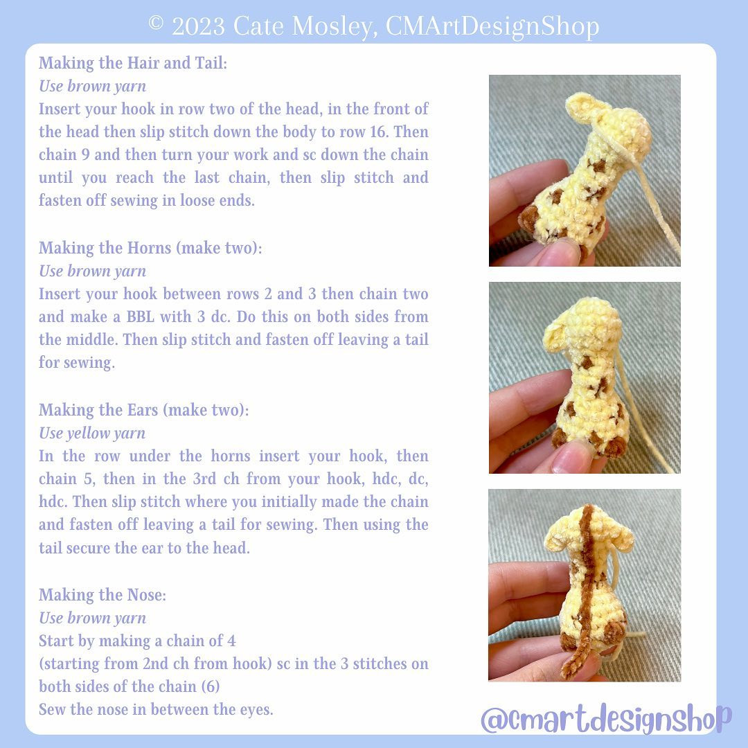 Free Crochet Pattern: Cute Mini Cow and Giraffe Amigurumi Dolls by CMartDesignShop