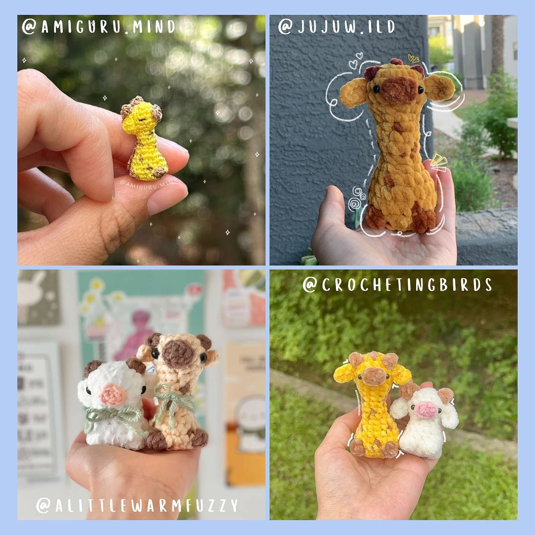 Free Crochet Pattern: Cute Mini Cow and Giraffe Amigurumi Dolls by CMartDesignShop