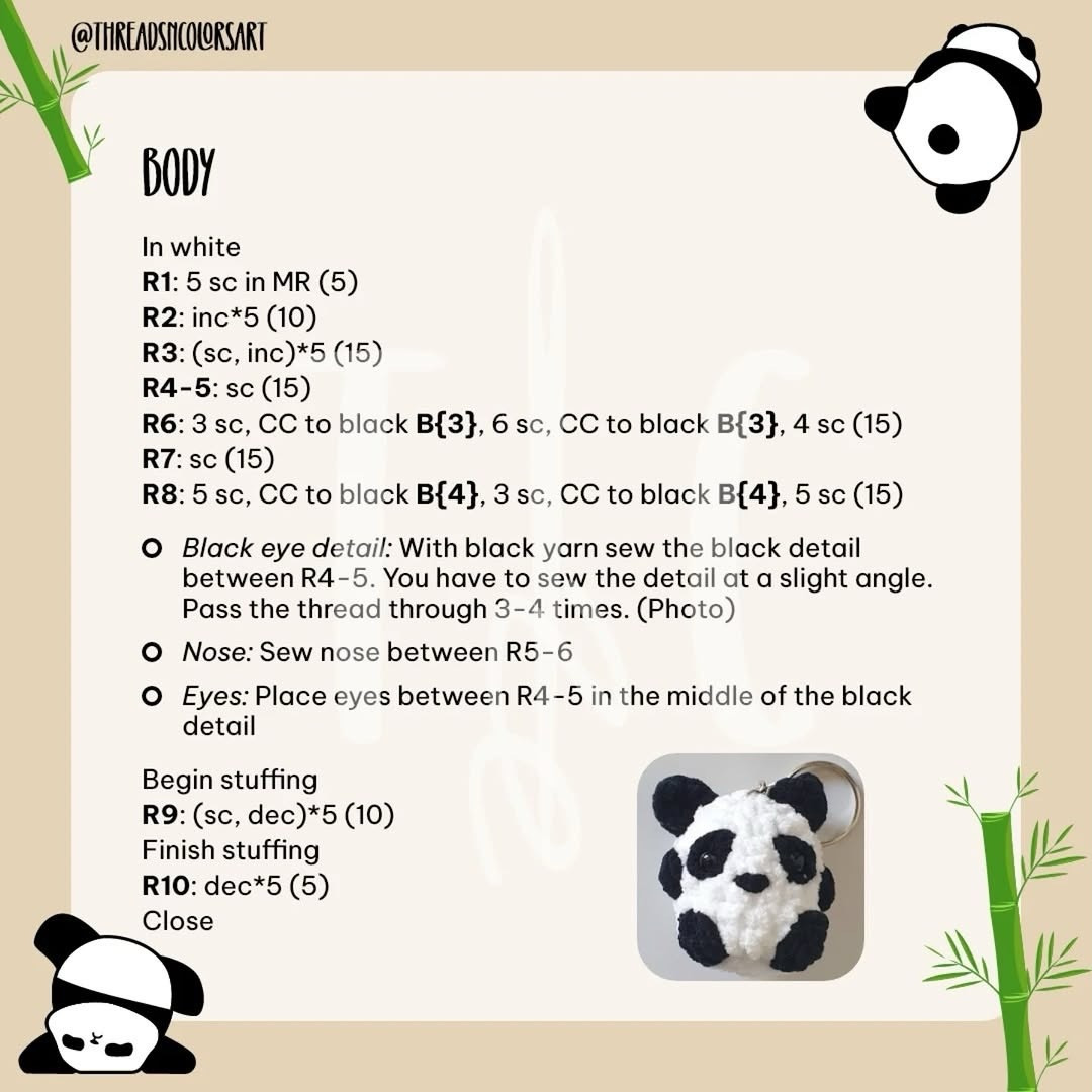 Free Crochet Pattern: Cute Panda Keychain Amigurumi Tutorial