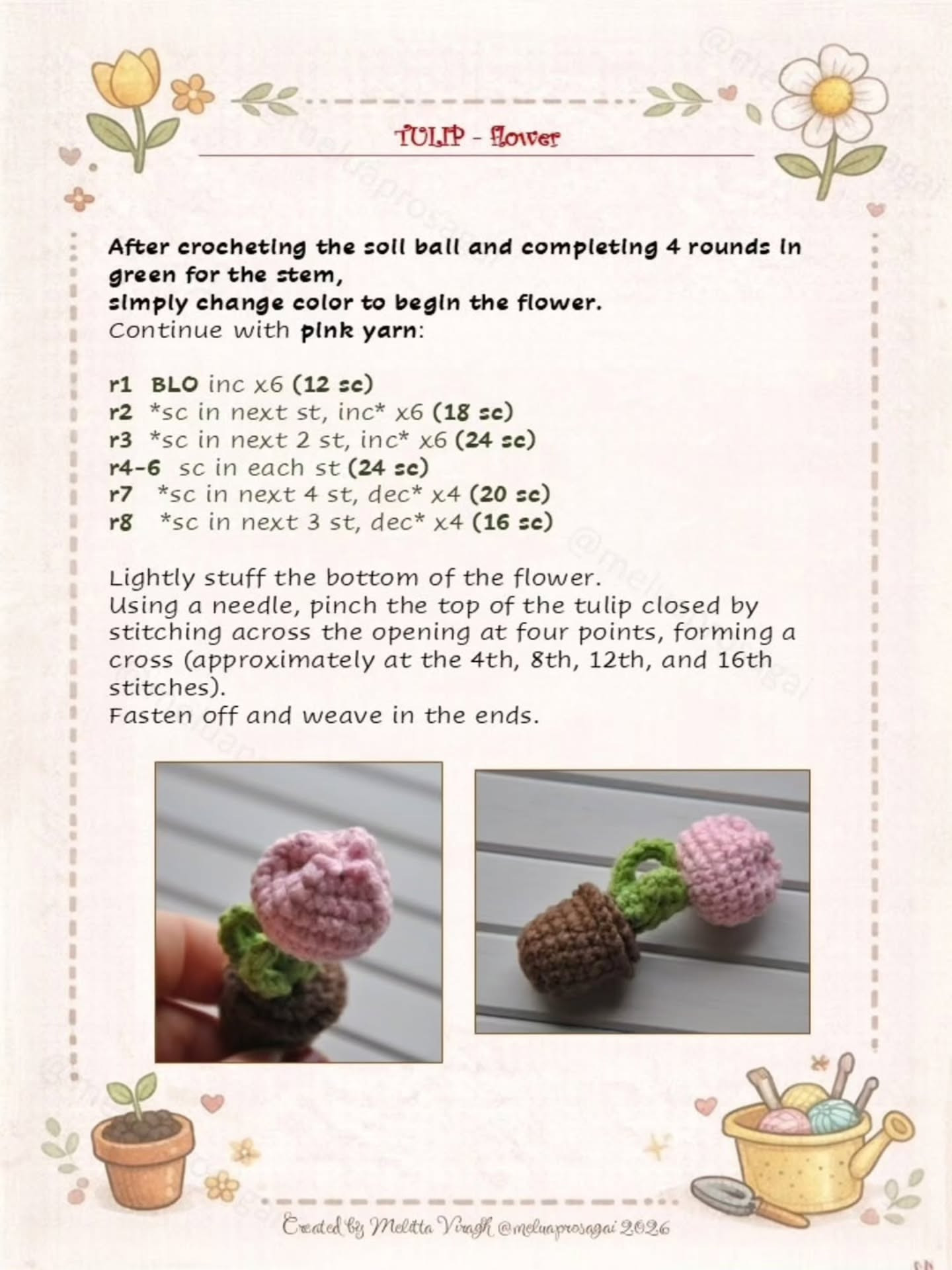 Free Crochet Pattern: Cute Pink Tulip Flower in a Pot