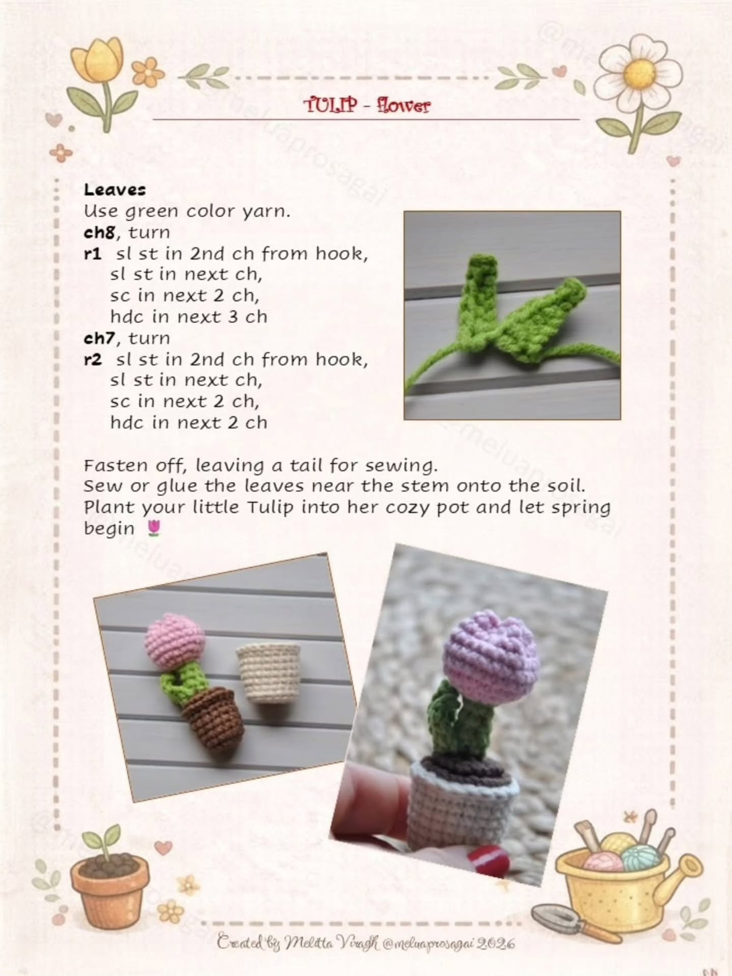 Free Crochet Pattern: Cute Pink Tulip Flower in a Pot