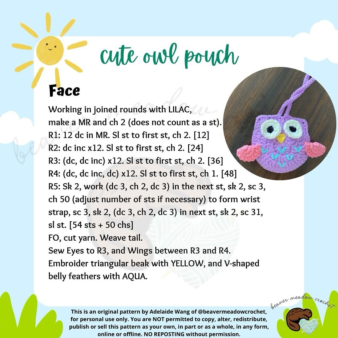 Free Crochet Pattern: Cute Purple Owl Pouch with Pink Wings