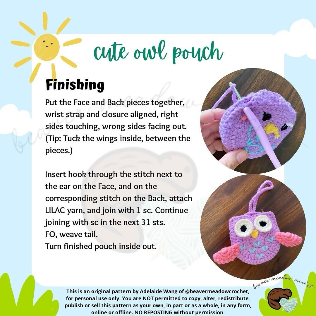 Free Crochet Pattern: Cute Purple Owl Pouch with Pink Wings