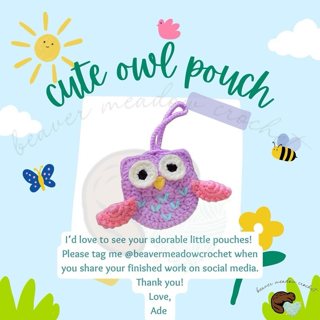 Free Crochet Pattern: Cute Purple Owl Pouch with Pink Wings
