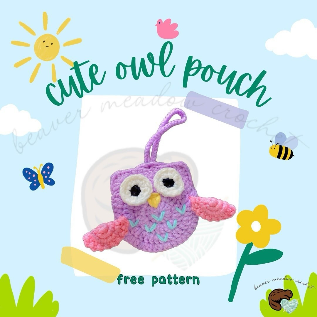 Free Crochet Pattern: Cute Purple Owl Pouch with Pink Wings
