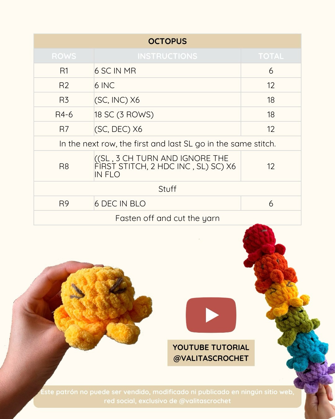 Free Crochet Pattern: Cute Rainbow Octopus Amigurumi by Valita's Crochet