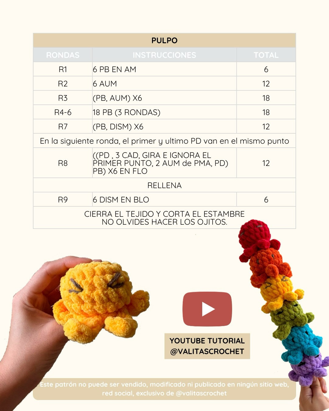 Free Crochet Pattern: Cute Rainbow Octopus Amigurumi by Valita's Crochet