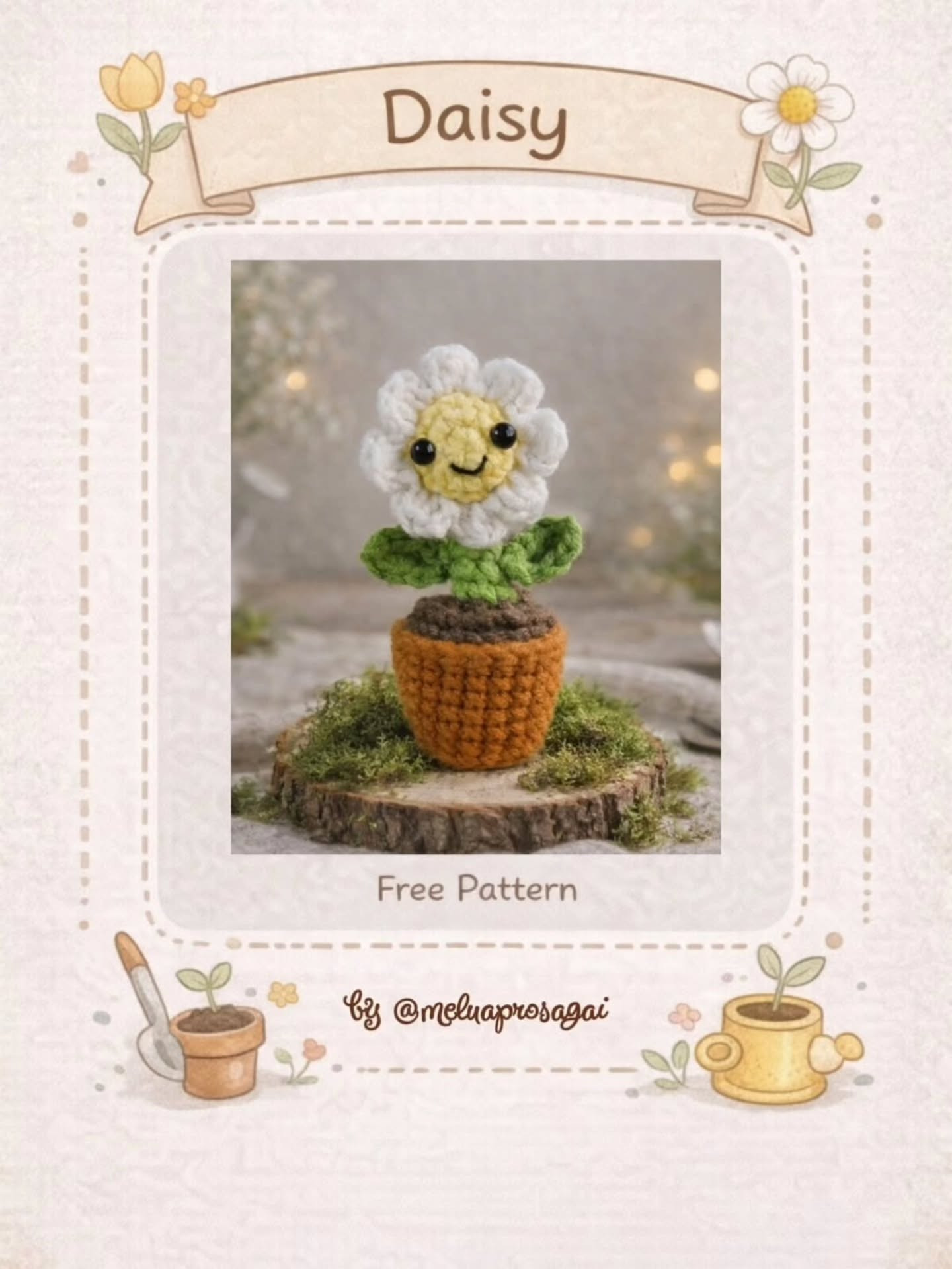 Free Crochet Pattern: Cute Smiling Daisy Flower in Pot